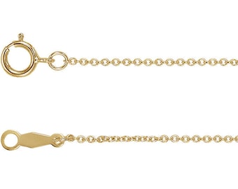 Cadena de oro macizo de 1 mm, delicada cadena tipo cable de 14 k, ajustable, de 16" y 18"