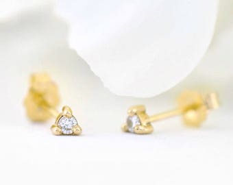 Tiny Diamond Gold Earrings | 14k Gold Ethical Canadian Diamond Stud | Eco Friendly Recycled Gold | Small Diamond Earrings