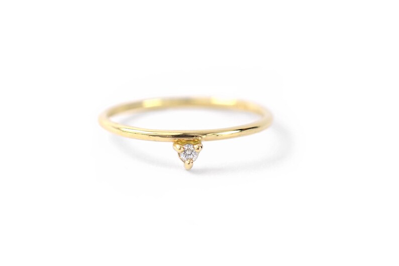 Tiny Diamond 14k Gold Ring Minimal Geometric Stacking Ring Ethical Canadian Diamond Bridesmaid Gift image 4