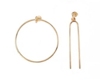 Asymmetrical Geometric Link Earrings | Hoop and Line Dangle Earrings | Large Gold Artistic Minimal Hoops