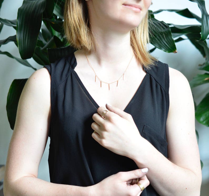 14k Gold Bar Charm Necklace Solid Gold Layering Charm Etsy