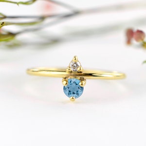 Aquamarine and Diamond March Birthstone Mother's Ring Eco-Friendly Stones 14k Recycled Gold Minimal Modern Birthstone Mother's Ring image 3