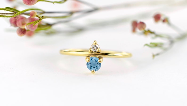 Aquamarine and Diamond March Birthstone Mother's Ring Eco-Friendly Stones 14k Recycled Gold Minimal Modern Birthstone Mother's Ring image 3