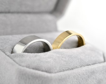 14K Gold Mens Unisex Wedding Band | 4 or 6mm Flat 14K Gold Ring | Matte Brushed Polished