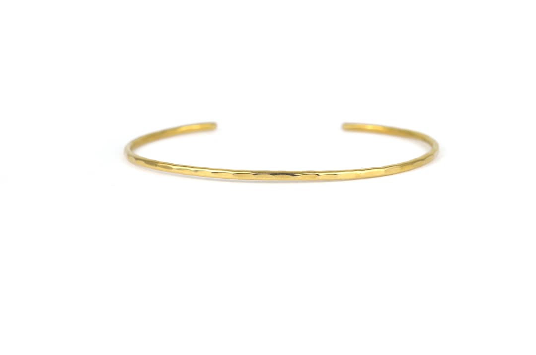 Brass Faceted Thin Gold Cuff Hammered Minimal Dainty Bracelet Open ...