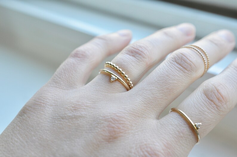 Tiny Diamond 14k Gold Ring Minimal Geometric Stacking Ring Ethical Canadian Diamond Bridesmaid Gift image 9