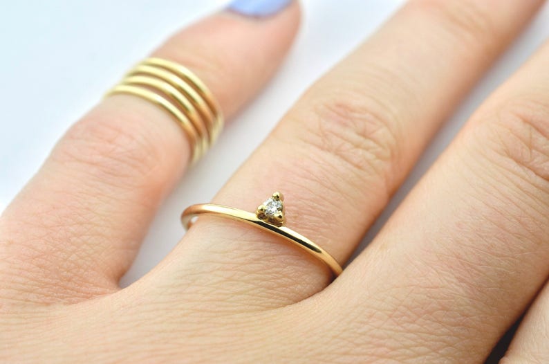 Tiny Diamond 14k Gold Ring Minimal Geometric Stacking Ring Ethical Canadian Diamond Bridesmaid Gift image 8