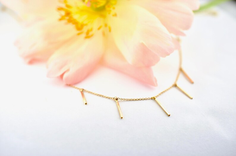 14k Gold Bar Charm Necklace Solid Gold Layering Charm Etsy