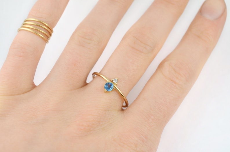 Aquamarine and Diamond March Birthstone Mother's Ring Eco-Friendly Stones 14k Recycled Gold Minimal Modern Birthstone Mother's Ring image 4