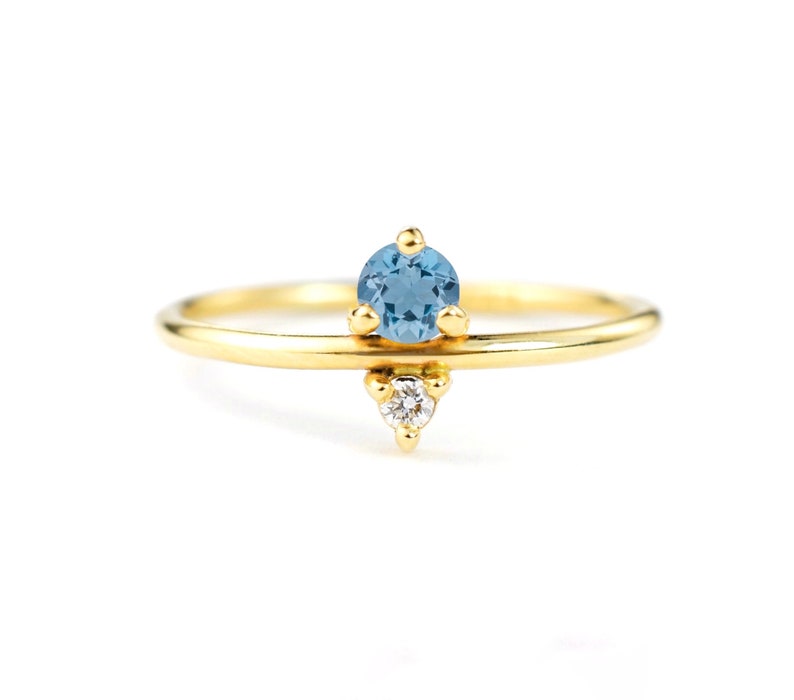 Aquamarine and Diamond March Birthstone Mother's Ring Eco-Friendly Stones 14k Recycled Gold Minimal Modern Birthstone Mother's Ring image 2