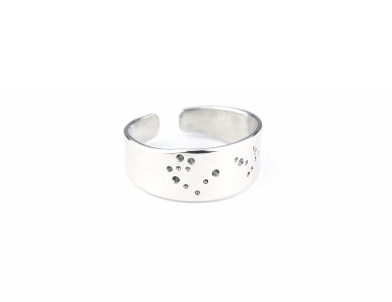 Zodiac Ring Silver Adjustable Constellation Band Scorpio Sagittarius Leo Star Sign Jewelry image 1