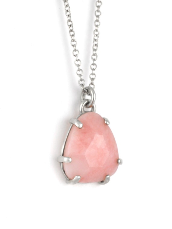 Rose Dyed Quartz Necklace Freeform Shape Rose Gold over Sterling Silver, Chain Rose Dyed Quartz Necklace Freeform Shape Rose Gold over Sterling Silver, Chain