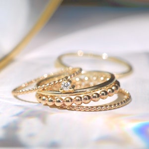 Tiny Diamond 14k Gold Ring Minimal Geometric Stacking Ring Ethical Canadian Diamond Bridesmaid Gift image 3