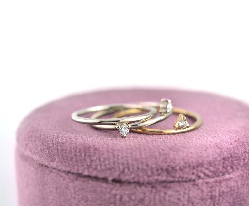Tiny Diamond 14k Gold Ring Minimal Geometric Stacking Ring Ethical Canadian Diamond Bridesmaid Gift image 5