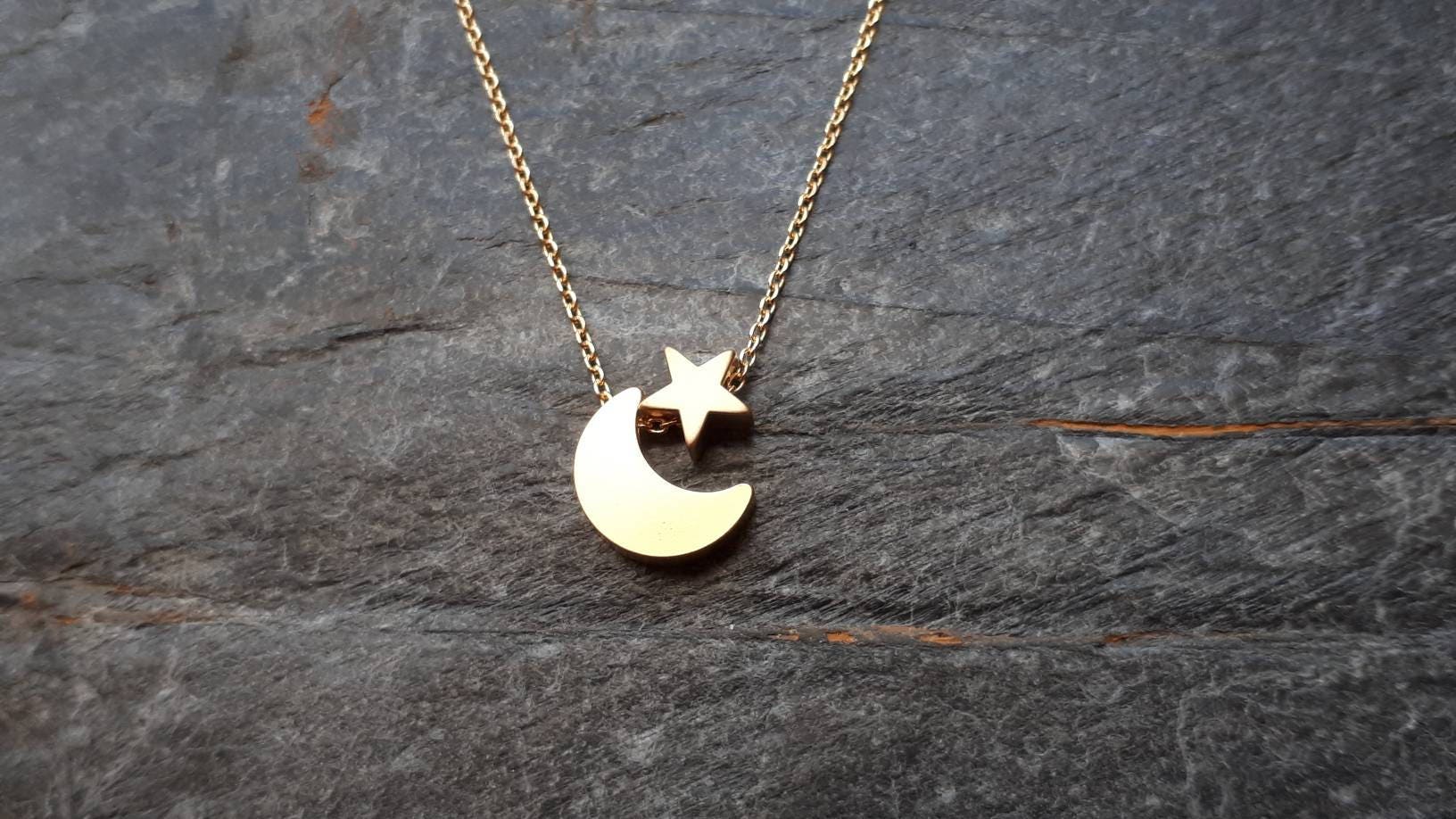 Gold Crescent Moon & Star Necklace/moon Necklace/reach for the Etsy