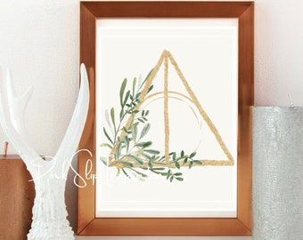 Geometrischer Aquarelldruck mit Grünem Boho Femininen Kunstwerk