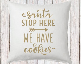 Santa Stop Here Pillow and Insert Santa Cookies Christmas Decoration Christmas Saying Holiday Pillow Red White Christmas
