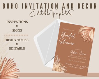 Boho Invitation and Decor Editable Templates; Bohemian shower invite; Boho party; editable invitation