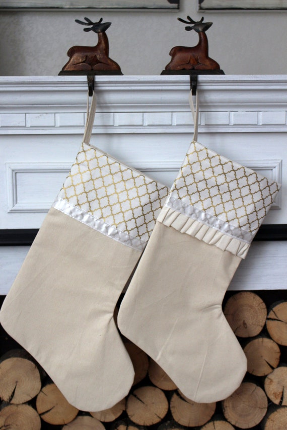 Gold And White Christmas Stocking Sparkly Christmas Stocking Etsy