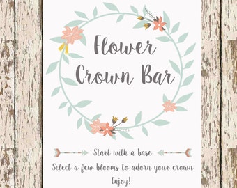 DIY Flower Crown Bar printable 8 x 10 Bridal shower printable bohemian shower flower crown print boho bridal shower flower printable