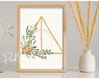 Geometrischer AquarellDruck mit Greenery Peach Berries Boho Feminines Kunstwerk