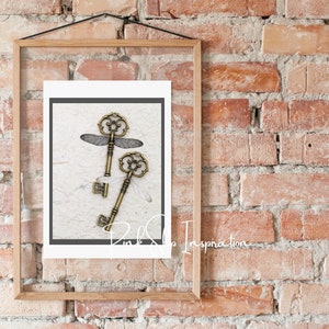 Wizard Key Sign Flying Keys Wizard Art Print; Winged Keys Printable; Vintage Whimsical ...