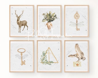 Wunderlicher Zauberer Print Set mit 8 Bildern; Skurrile Fantasy zum ausdrucken; Zauberer Kunstdrucke; Aquarell Zauberer Drucke