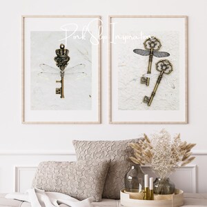 Flying Keys Wizard Art Print; Winged Keys Printable; Vintage Whimsical Key Print; Nursery, Bedroom; Bathroom Wall Decor