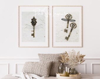 Flying Keys Zauberer Kunstdruck; Geflügelte Schlüssel zum Ausdrucken; Vintage Whimsical Key Print; Kinderzimmer, Schlafzimmer; Badezimmer Wand Dekor