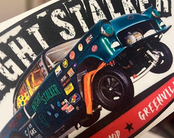 Large 7.75" Oval Night Stalker Hwy 123 Speed Shop Orange Base - Hot Rod, Custom Shop, Drag Racing