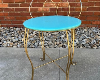 Entzückender Vintage Waschtisch Hocker Teal mit Gold MCM Mid Century DEE Hergestellt