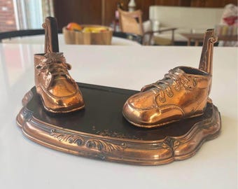 Antique Bronze Shoe Frame Baby Shoe Art Deco 1940s 1950s