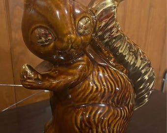 Vintage Adorable Giant Squirrel MCM Planter Brown Tailed Squirrel Gold kitsch