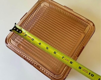 Vintage Pink Refrigerator Glass 8” Square Federal Glass Depression 1940s 1950s
