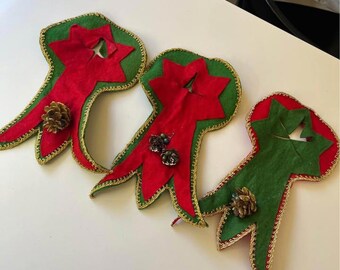 Vintage felt door knob hangers 1950s 1960s Christmas door hangers atomic