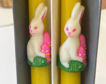 Vintage 10” Easter Bunny yellow taper candle set