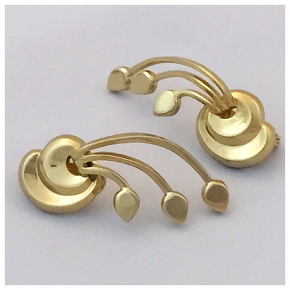Vintage Monet Gold Tone Leaf Clip on Ear Climbers,