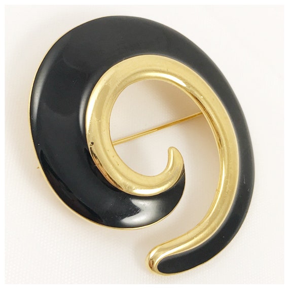 Large Vintage Black Enamel and Gold Tone Spiral M… - image 4