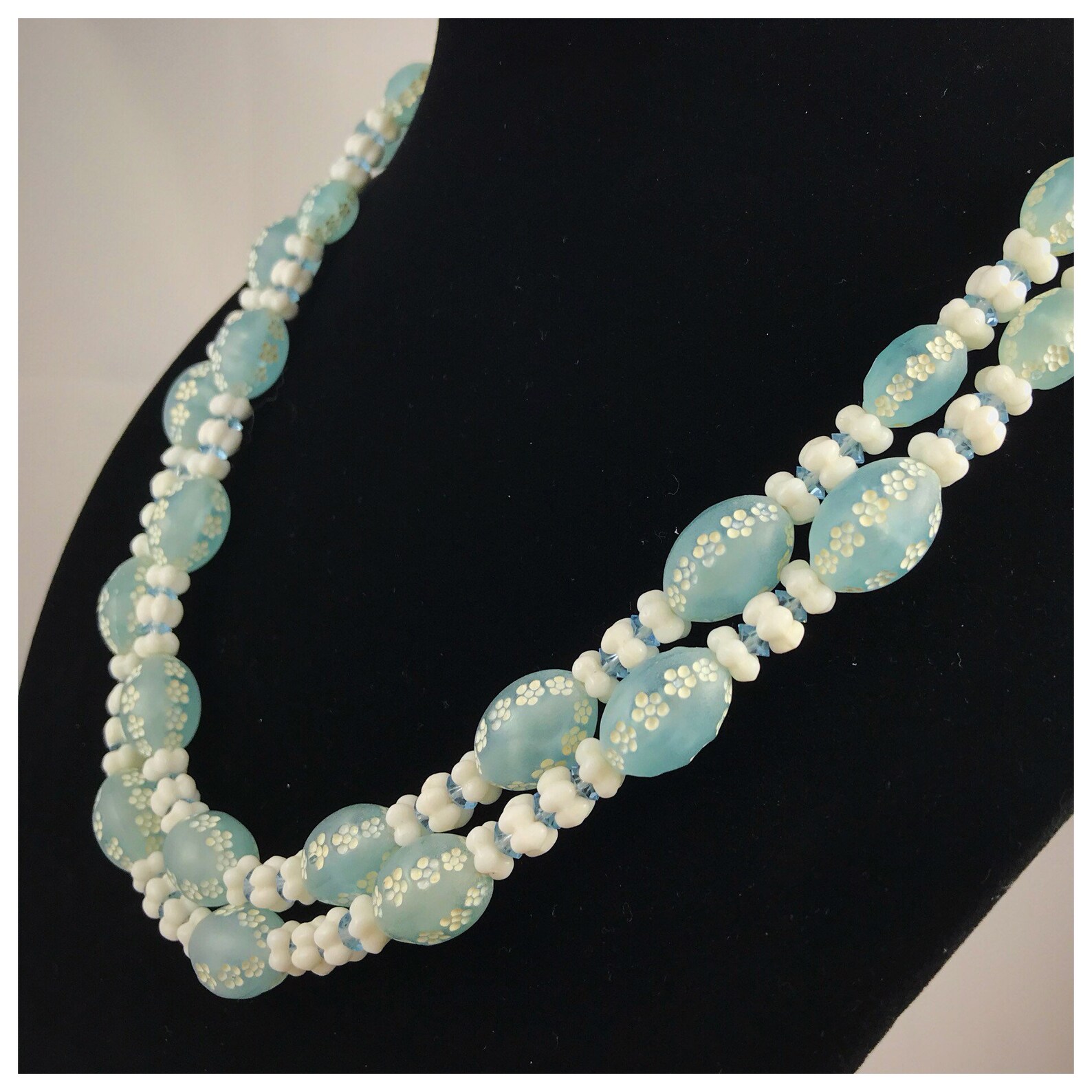 Beaded Blue and White Necklace Blue & White Beaded Double Etsy