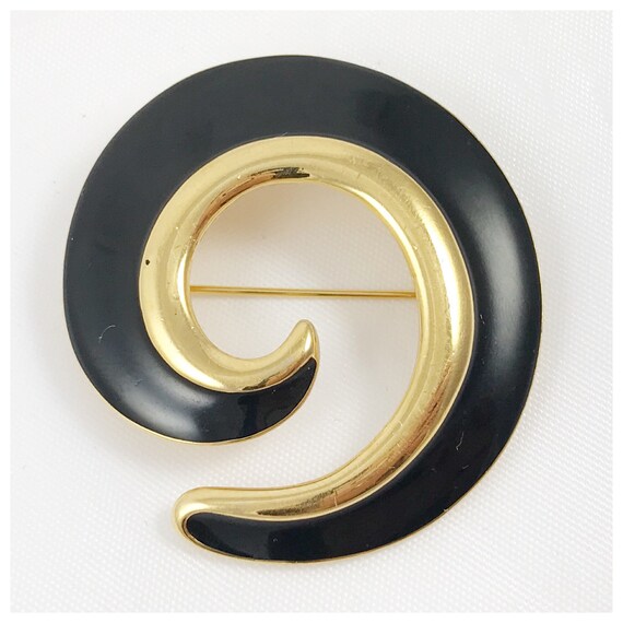 Large Vintage Black Enamel and Gold Tone Spiral M… - image 5