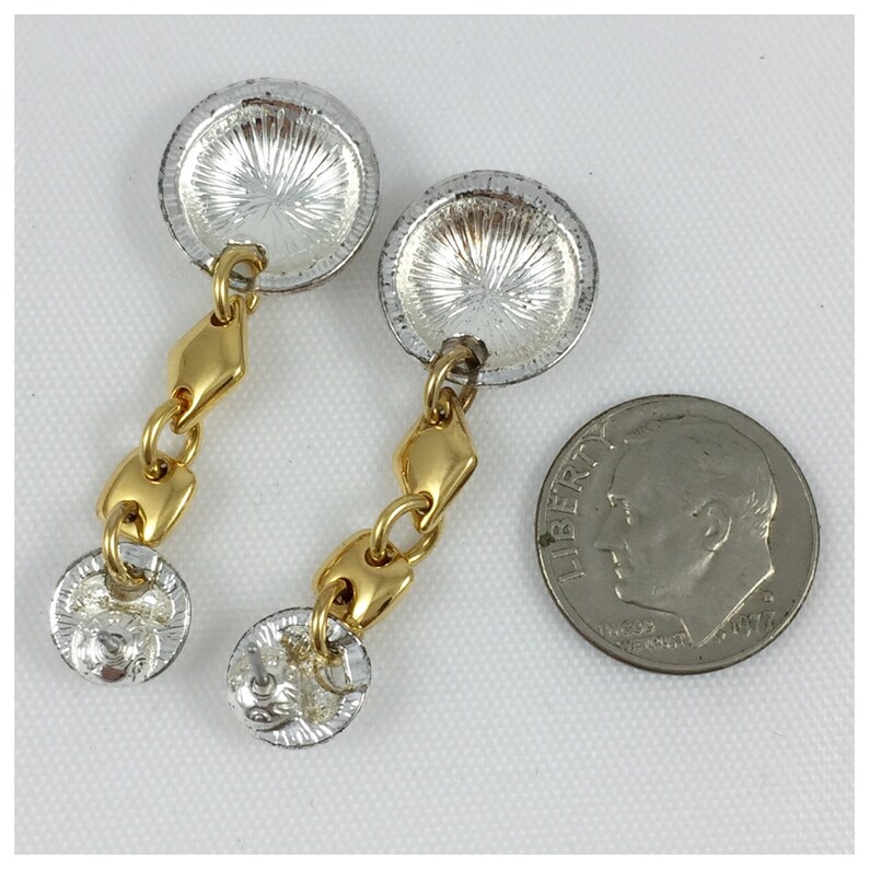 Item 95 ER Monet Silver and Gold Tone Dangle Post Earrings