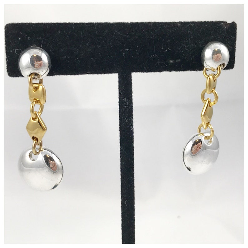 Item 95 ER Monet Silver and Gold Tone Dangle Post Earrings