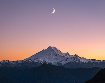 Mount Baker Under the Moon | PNW | Wanderlust Gift | Hiker | Night Sky Photography Print