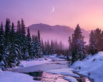 Glacier National Park Moonset Print, Montana Landscape Photography