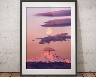 Mount Hood Under the Moon | PNW | Wanderlust Gift | Hiker | Full Moon Photography Print