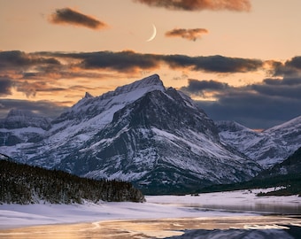 Fotoprint Glacier National Park, wassende maan, landschap Montana