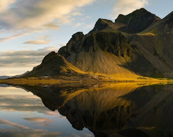 Iceland Sunrise Mountain Reflection | Symmetry Art | Wanderlust Gift | Photography Print