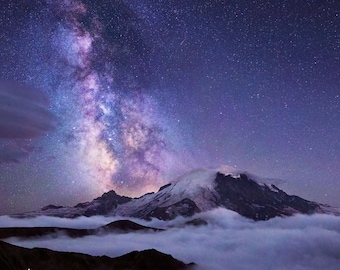 Mt. Rainier Under the Milky Way | Night Sky Lovers | Wanderlust Gift | Photography Print