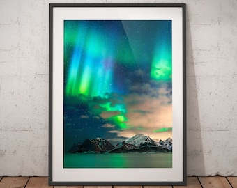 Aurora Borealis in Norway | Northern Lights | Night Sky Watchers | Photography Print