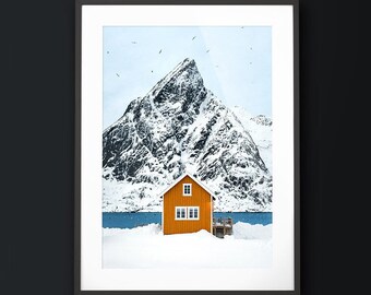 Norway Yellow Cabin | Wes Anderson House | Modern Cozy Cabin | Wanderlust Gift | Photography Print